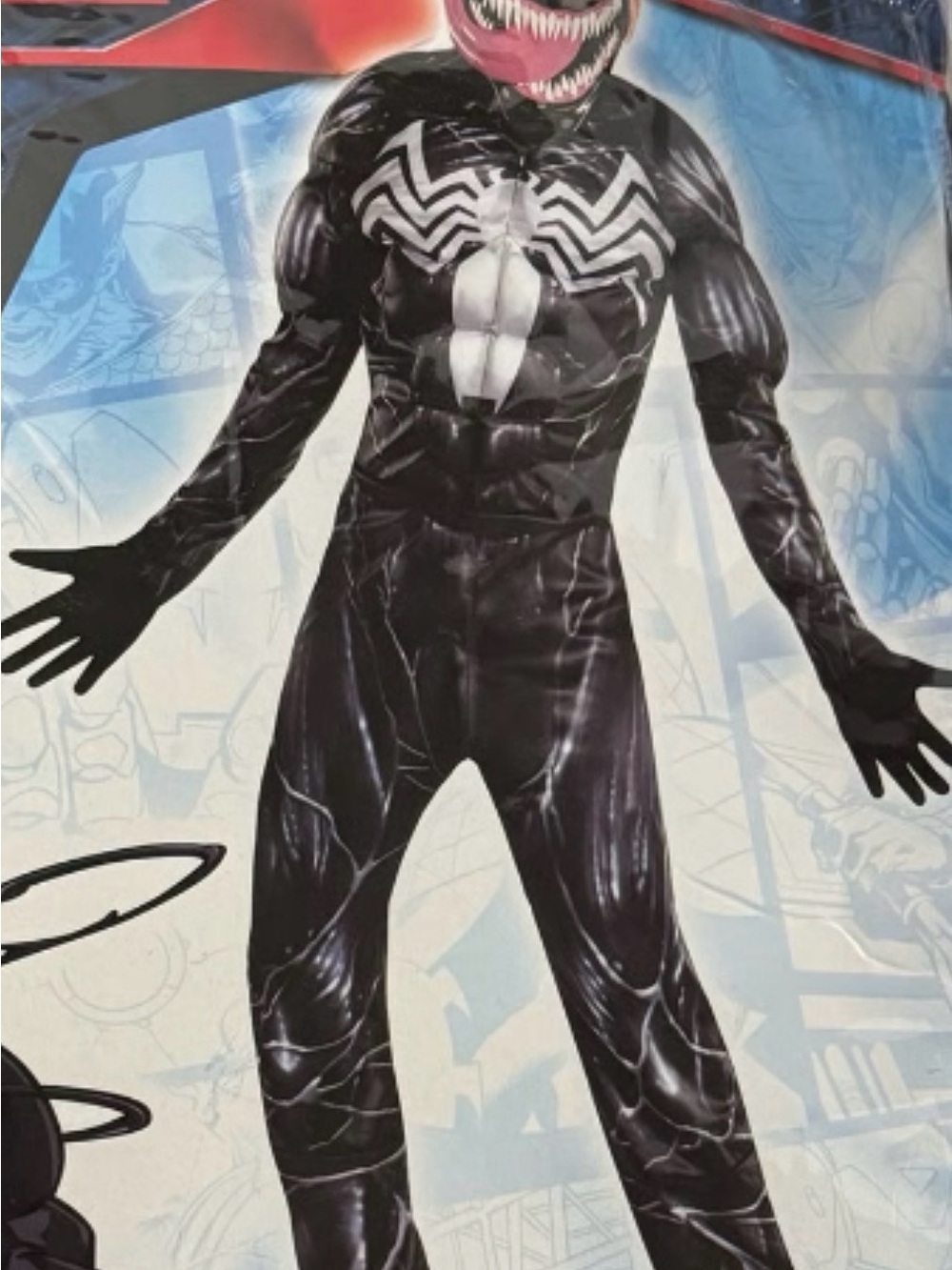 Marvel Venom Halloween Muscle Costume Jumpsuit Mask Gloves Sz L (12-14) NIP